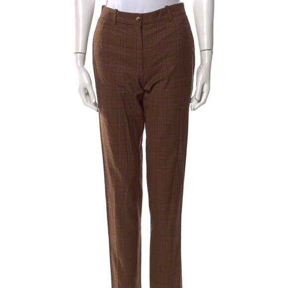 Michael Kors Runway Collection Italian Wool Brown Plaid Straight Leg Pants Sz 4 - Picture 1 of 9